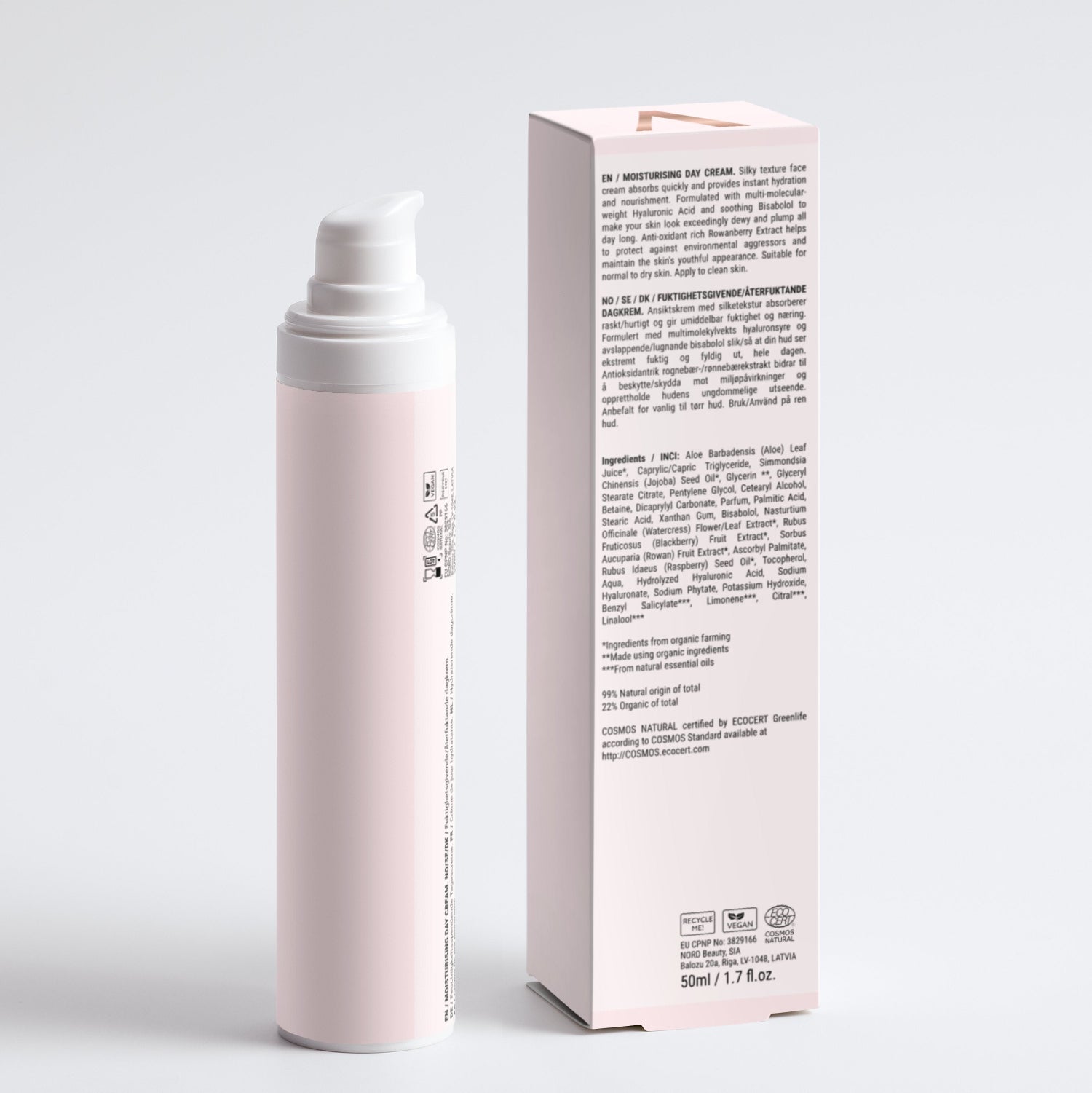 Veloura moisturizing dagcreme achterzijde fles en verpakking